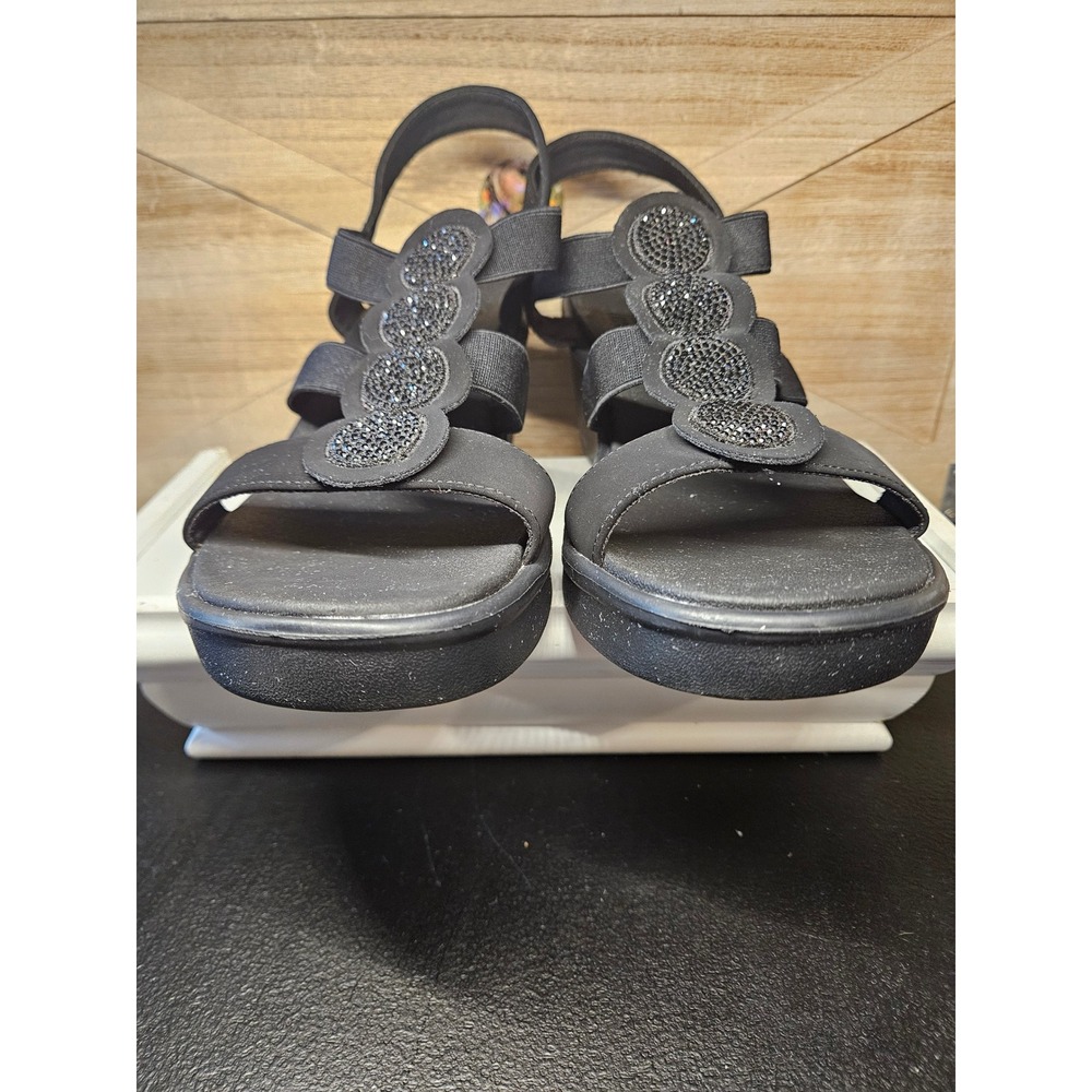 Skechers Sandals Women 10 Black Cali Rumbler Glam Wedge Stretch Rhinestone #710 - Picture 6 of 8